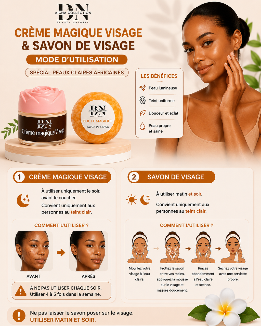 Due bailli teint marron crème et savon visage