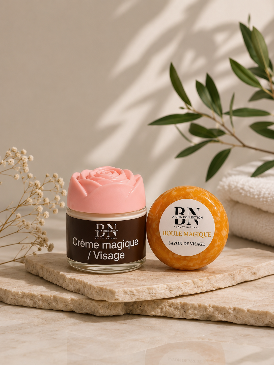 Due bailli teint marron crème et savon visage
